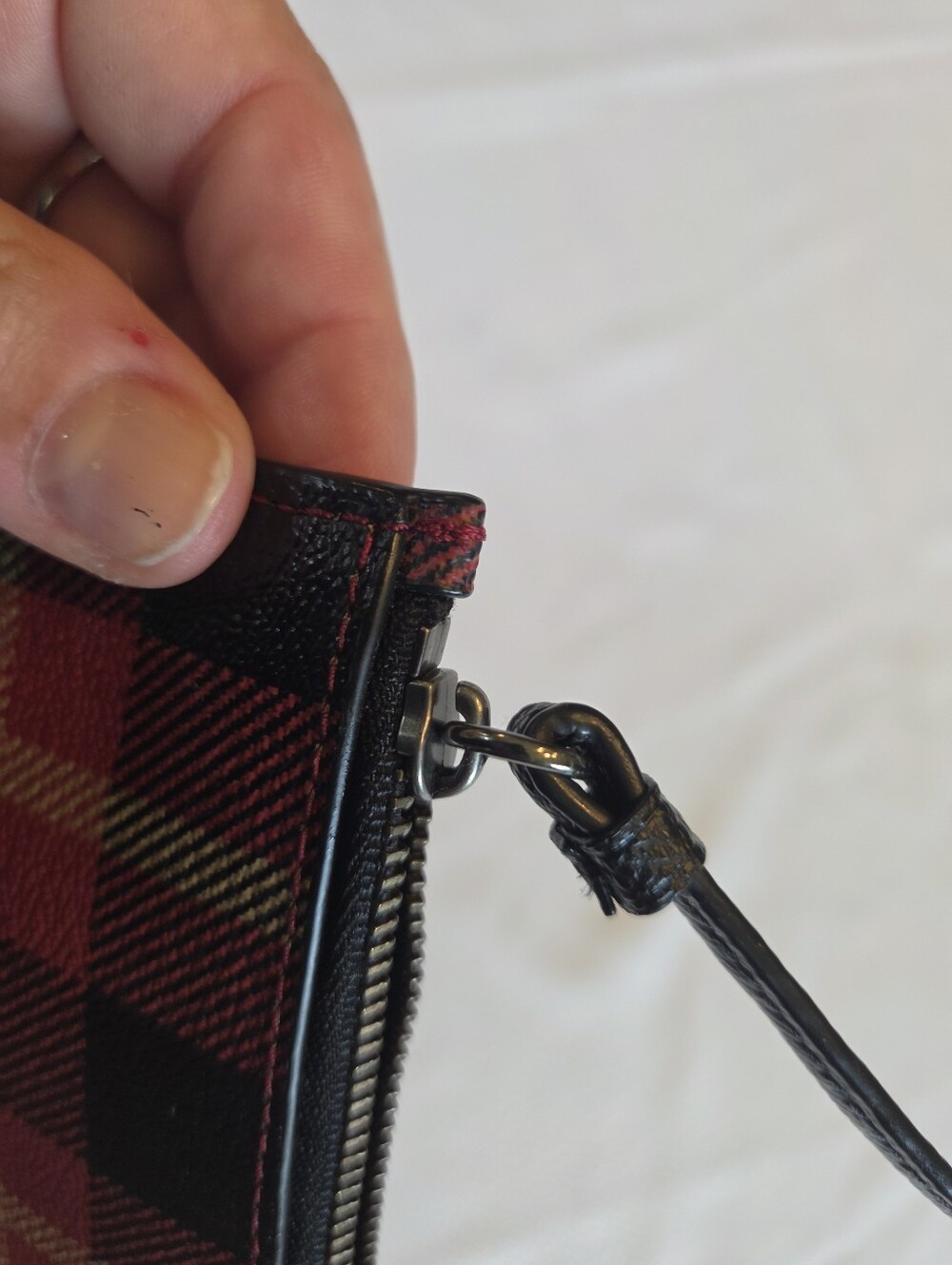 Coach Red & Black Plaid Wristlet with Gold Logo - Picture 5 of 8